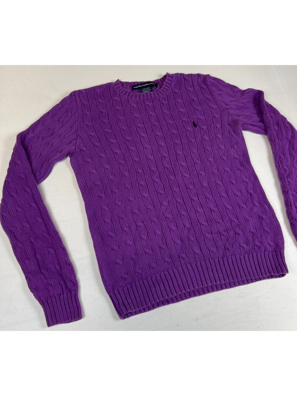 Ralph Lauren Sport Women's L Purple Cable Knit Cotton Crewneck Pullover Sweater - Picture 5 of 10